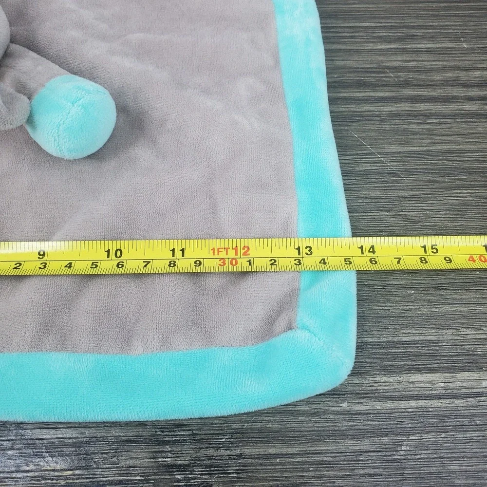 Gray And Turquoise Blue Elephant Baby Lovey Velour Security Comfort Blanket 14